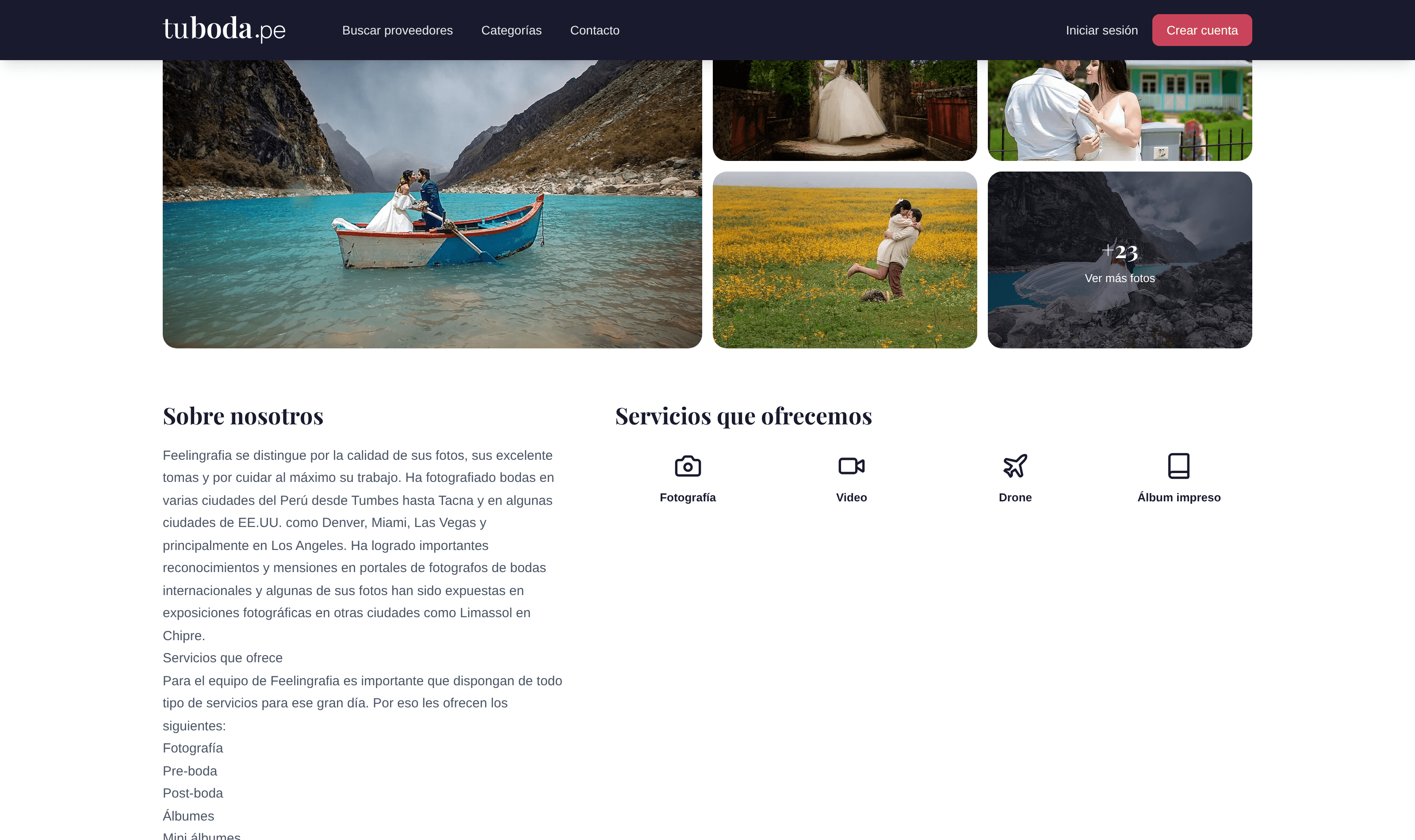 Vendor profile showing business description, services offered and category-specific characteristics