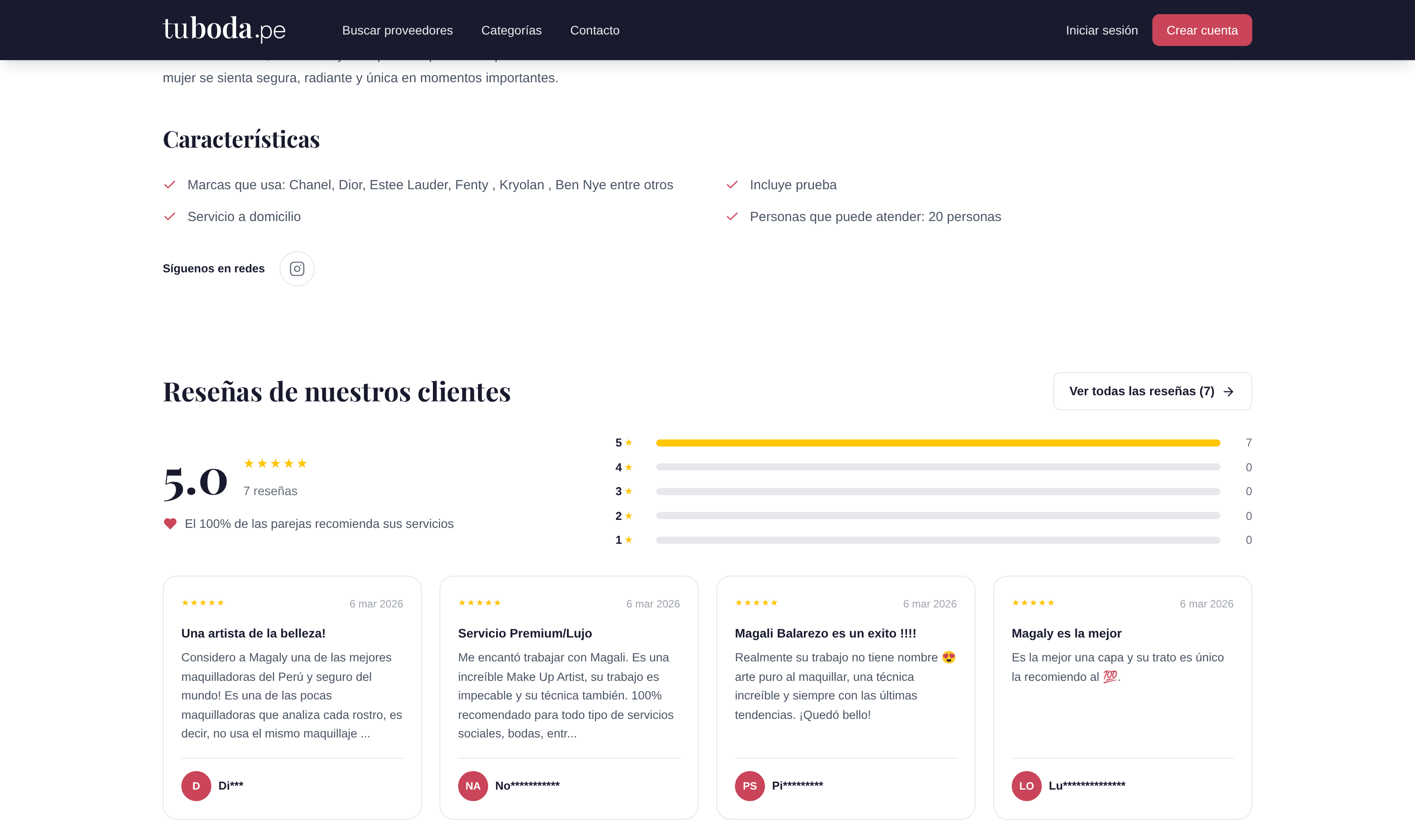 Public vendor review section showing rating distribution, recommendations and client reviews
