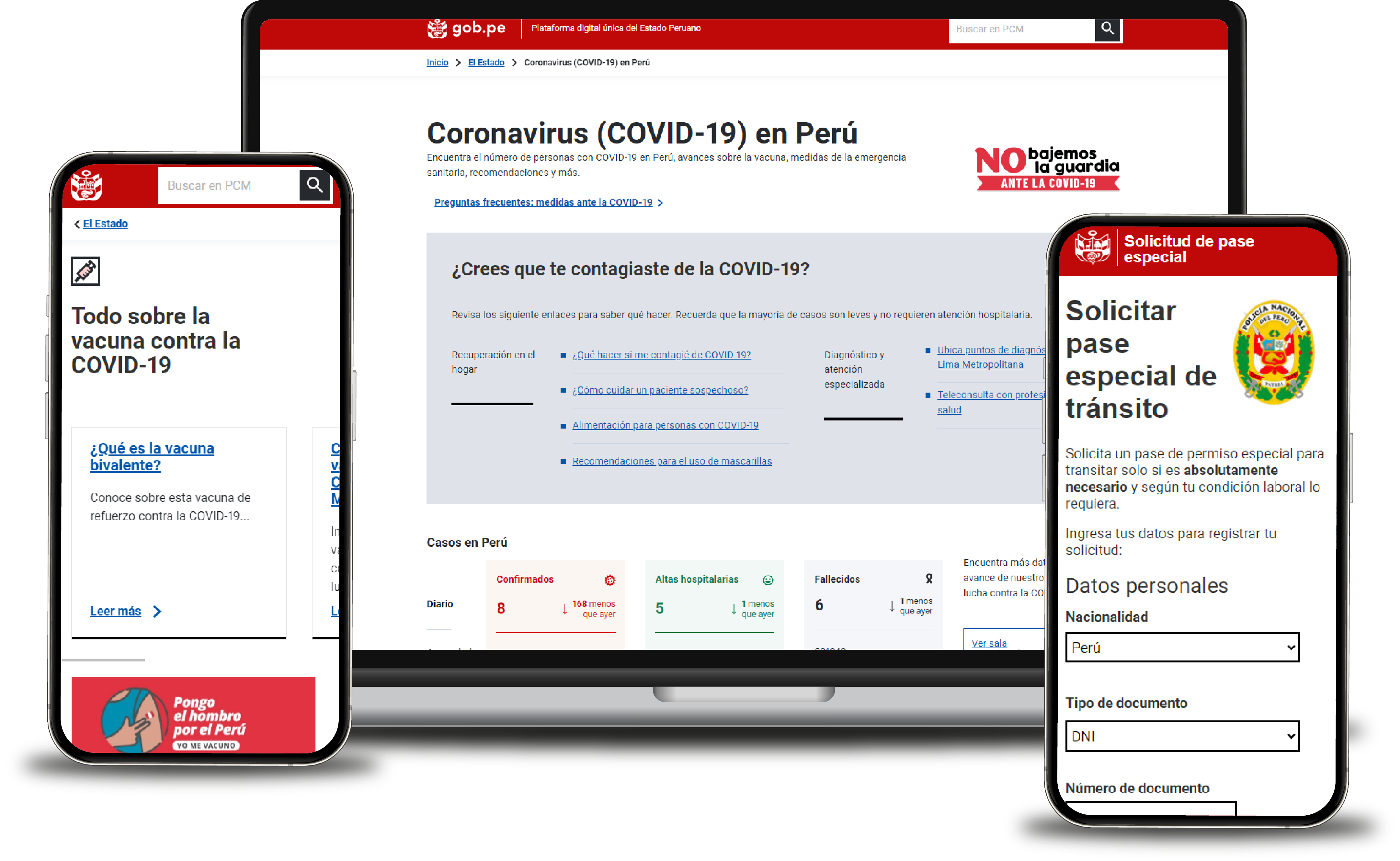 Digital services created for Peru during the COVID-19 pandemic shown across desktop and mobile devices